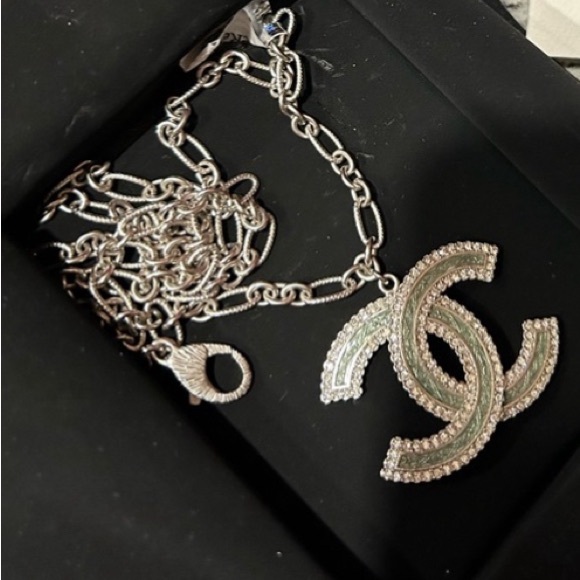 Chanel Enamel and Strass CC Pendant Necklace - Picture 2 of 4